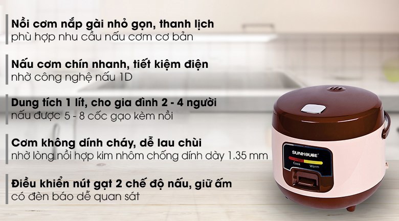 Nồi cơm nắp gài Sunhouse 1 lít SHD8208C