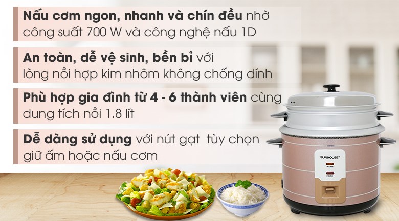 Nồi cơm nắp rời Sunhouse 1.8 lít SHD8125