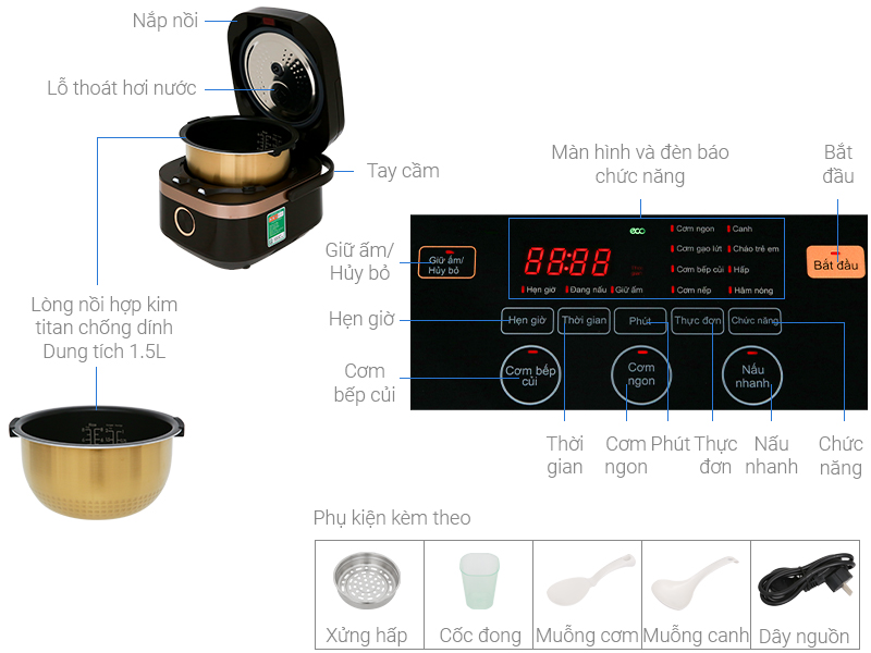 Thông số kỹ thuật Nồi cơm điện cao tần Midea 1.5 lít MB-HS4008