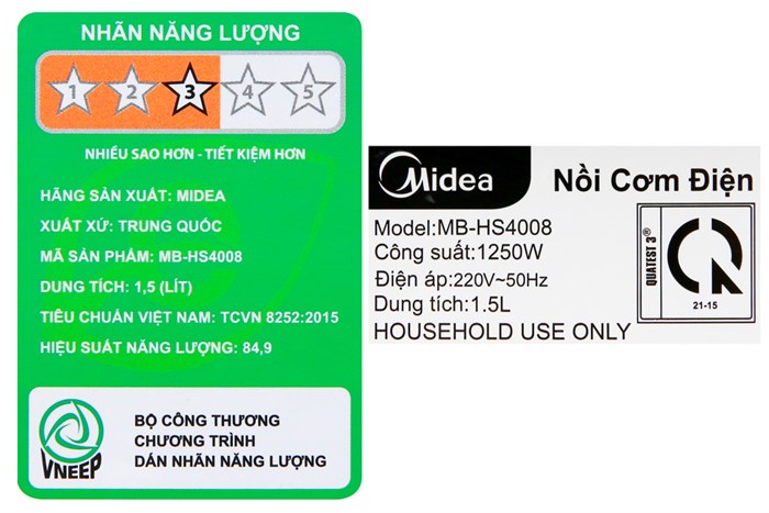 Nồi cơm cao tần Midea 1.5 lít MB-HS4008 Màu Đen