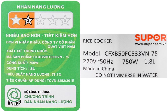 Nồi cơm điện tử Supor 1.8 lít 50FC533VN-75 Màu Đỏ