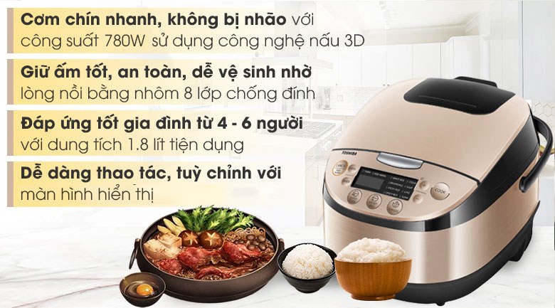 Nồi cơm điện tử Toshiba 1.8 lít RC-18DR1NV