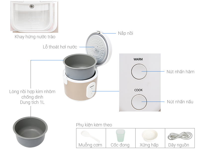 Nồi cơm nắp gài Toshiba 1 lít RC-10JR1NV