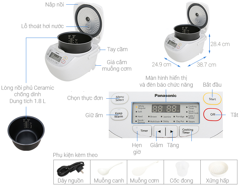 Nồi cơm điện tử Panasonic 1.8 lít SR-CL188WRA