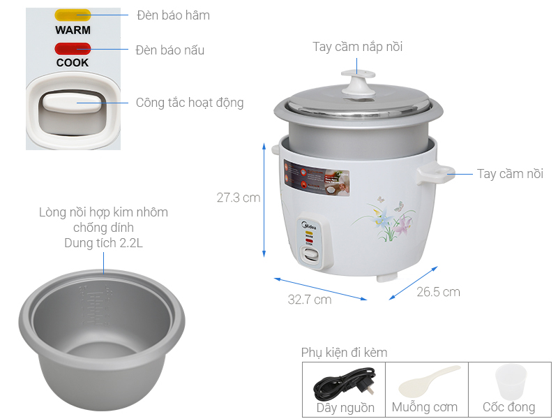 Nồi cơm điện Midea 2.2 lít MR-GM22SA