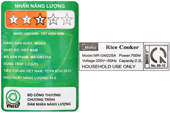 Nồi cơm điện Midea 2.2 lít MR-GM22SA Màu Trắng