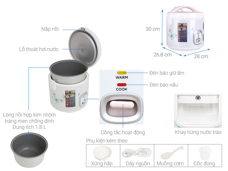 Nồi cơm nắp gài Midea 1.8 lít MR-CM1825
