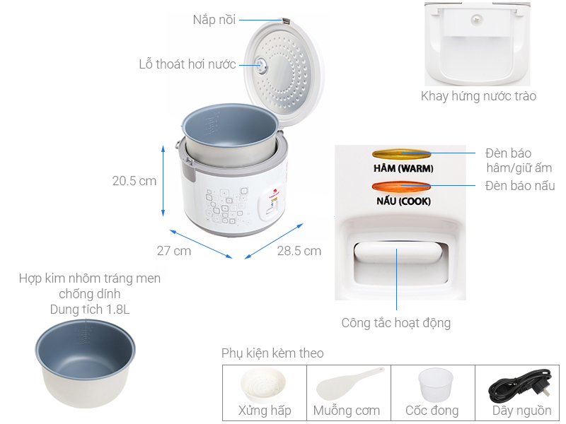Nồi cơm nắp gài Happycook 1.8 lít HCJ-1822