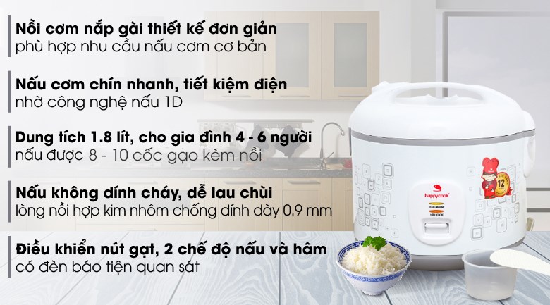 Nồi cơm điện Happycook 1.8 lít HCJ-1822