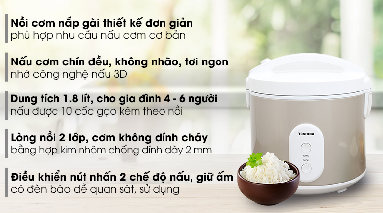 Nồi cơm điện Toshiba 1.8 lít RC-18JR1NV