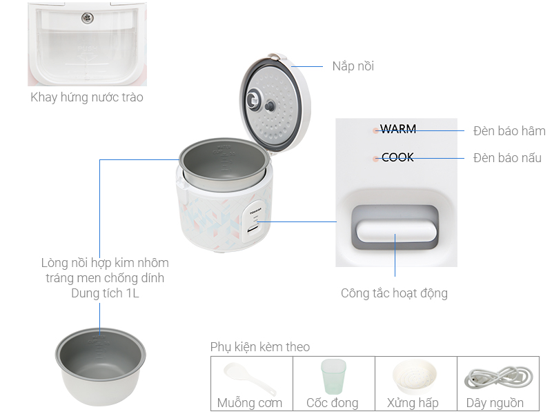 Nồi cơm điện 1 lít Toshiba RC-10JH1NV(P)