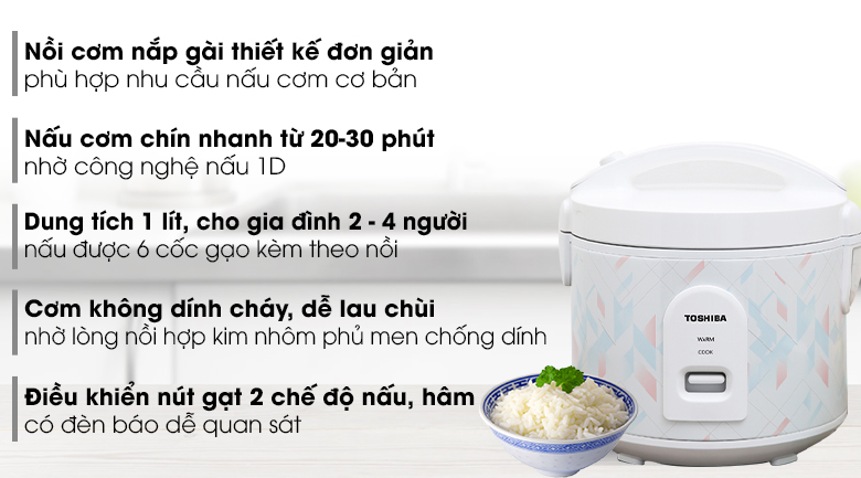 Nồi cơm điện 1 lít Toshiba RC-10JH1NV(P)