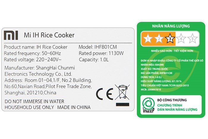 Nồi cơm điện cao tần Xiaomi 1 lít ZHF4009GL Màu Trắng