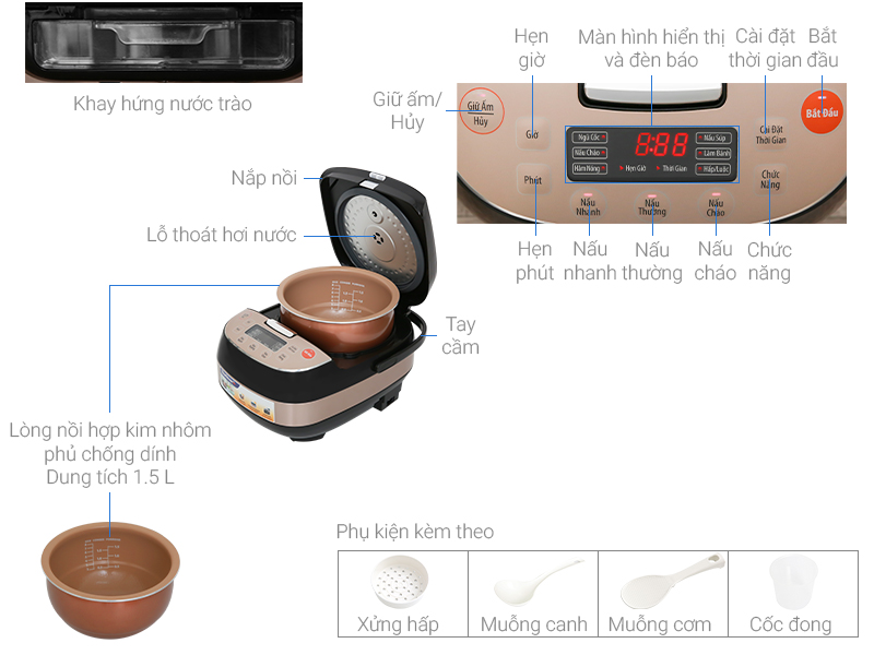Thông số kỹ thuật Nồi cơm điện tử Bluestone 1.5 lít RCB-5939