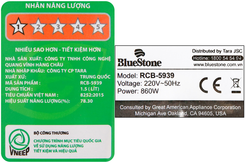 Nồi cơm điện tử Bluestone 1.5 lít RCB-5939 Màu Nâu