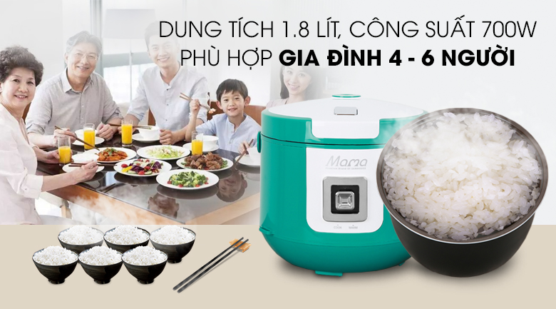 Nồi cơm nắp gài Sunhouse 1.8 lít SHD8658G Xanh