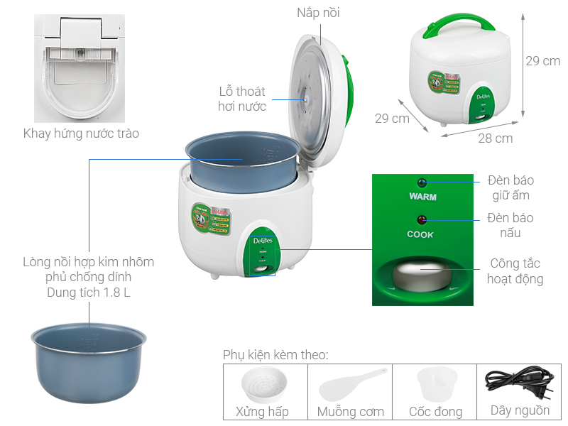 Nồi cơm nắp gài Delites 1.8 lít NCG1010