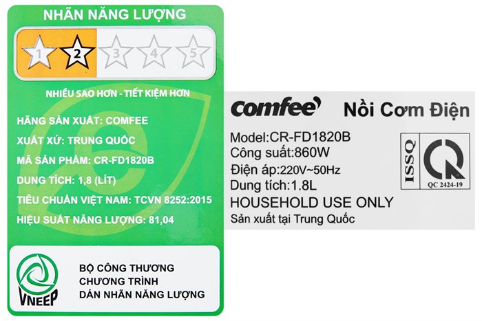 Nồi cơm điện tử Comfee 1.8 lít CR-FD1820B Màu Cà phê