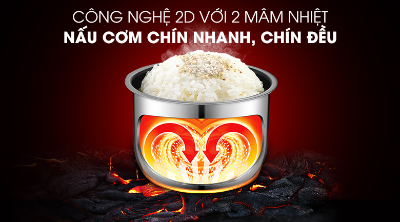 Nồi cơm điện tử Comfee 1.8 lít CR-FD1820B - Công nghệ nấu 2D