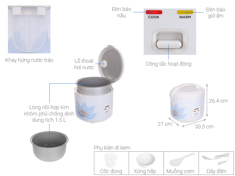 Nồi cơm nắp gài Comfee 1.5 lít CR-CM1520(D)
