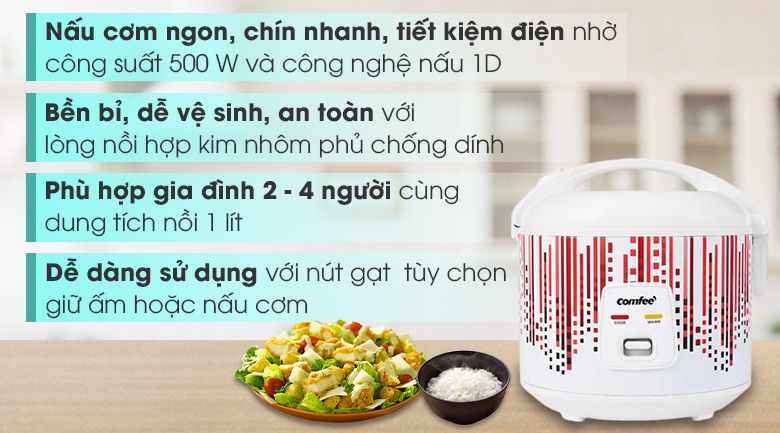 Nồi cơm nắp gài Comfee 1 lít CR-CM1020(D)