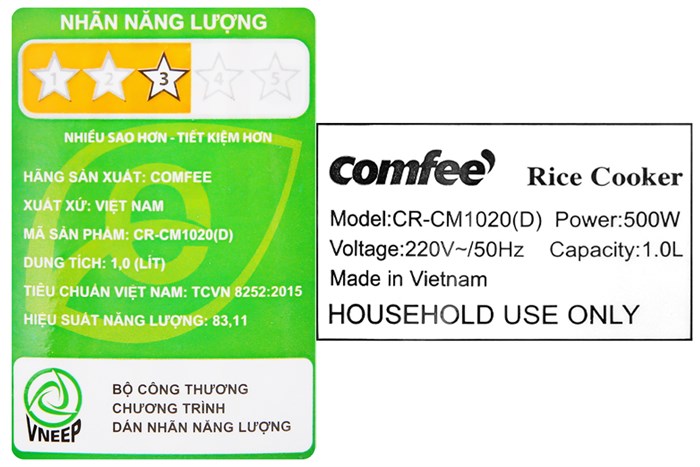 Nồi cơm nắp gài Comfee 1 lít CR-CM1020(D) Màu Trắng - Đỏ