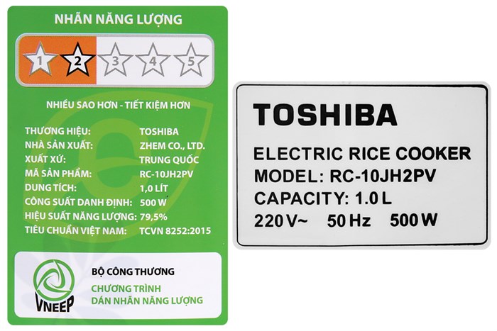 Nồi cơm nắp gài Toshiba 1 lít RC-10JH2PV(B) Màu Trắng - Xanh