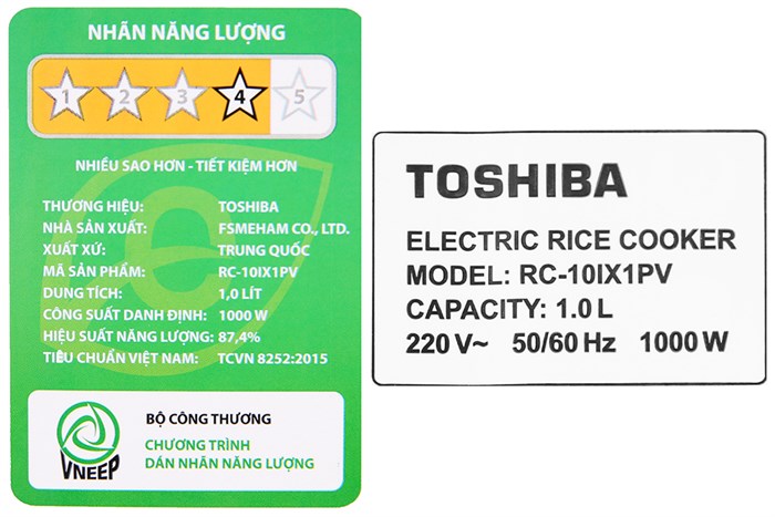 Nồi cơm cao tần Toshiba 1 lít RC-10IX1PV Màu Vàng đồng