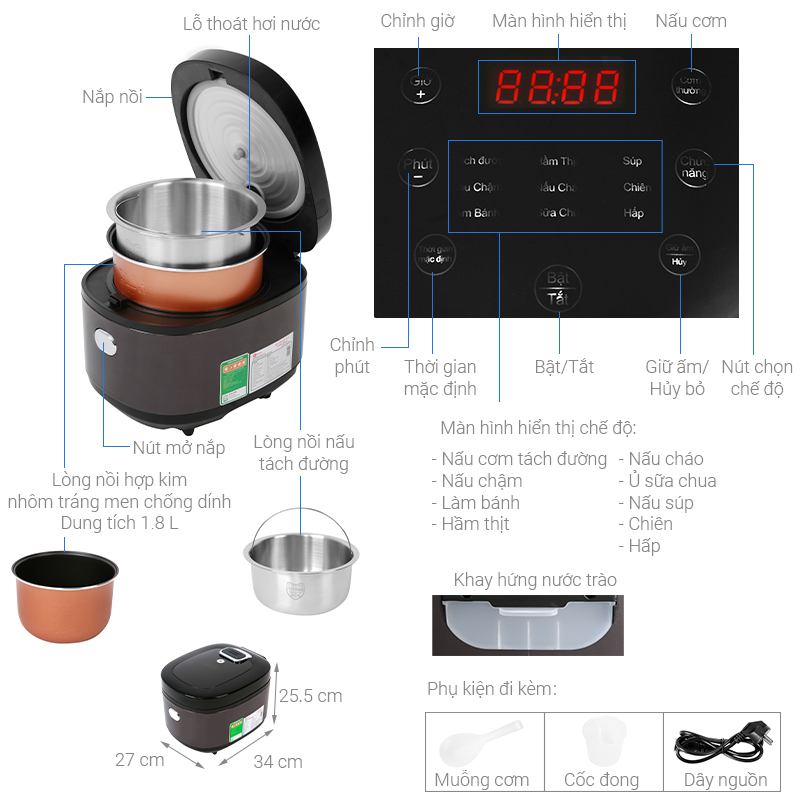 Nồi cơm điện tử tách đường Mishio 1.8 lít MK-194