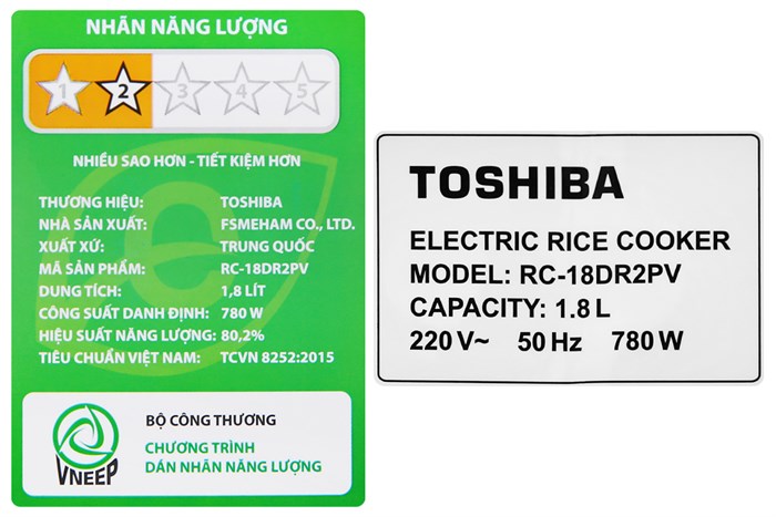 Nồi cơm điện tử Toshiba 1.8 lít RC-18DR2PV(K) Màu Trắng - Bạc