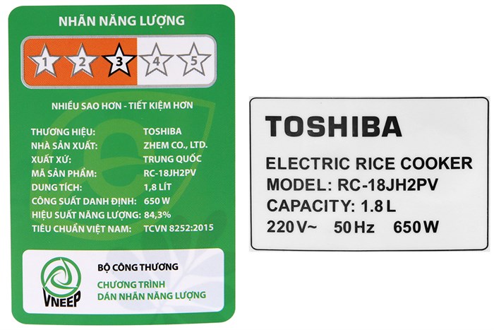 Nồi cơm nắp gài Toshiba 1.8 lít RC-18JH2PV(B) Màu Trắng - Xanh