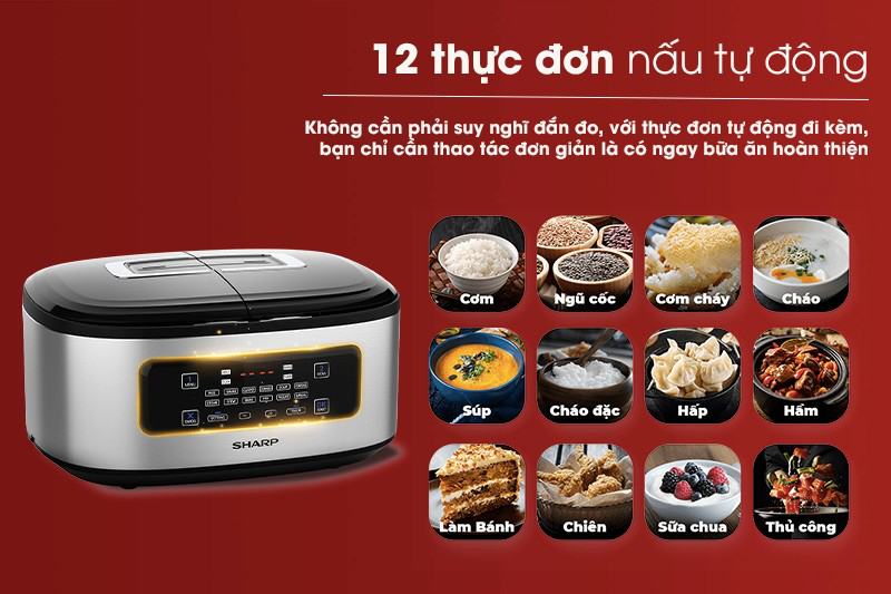 Thực đơn 12 món Sharp 1.8 lít KN-TC50VN-SL Bạc