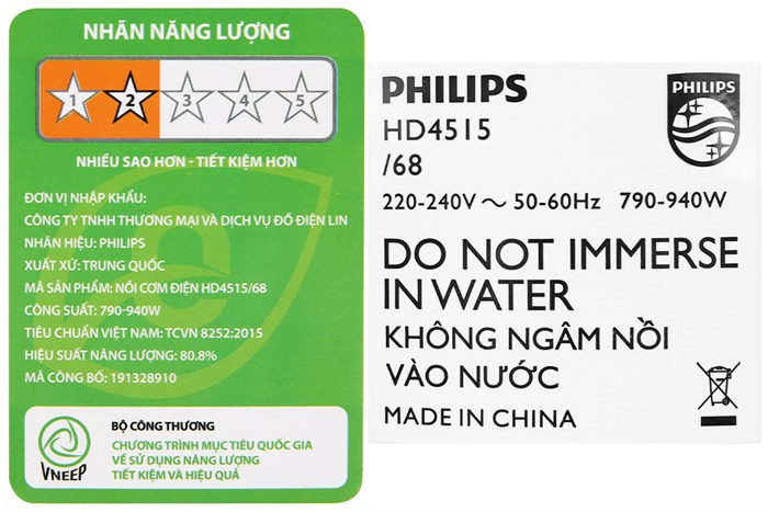 Nồi cơm điện tử Philips 1.8 lít HD4515 Màu Trắng