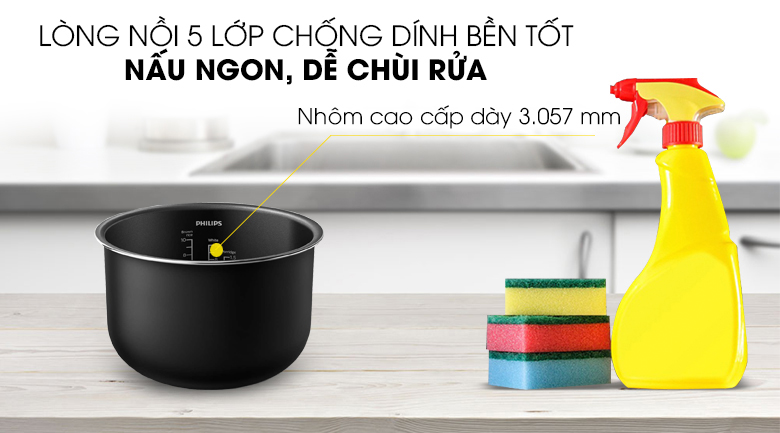 Lòng nồi chống dính - Nồi cơm điện tử Philips 1.8 lít HD4515