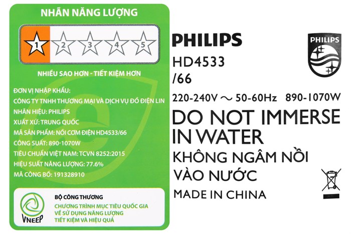 Nồi cơm điện tử Philips 1.8 lít HD4533 Màu Trắng