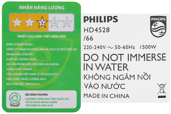 Nồi cơm cao tần Philips 1.5 lít HD4528 Màu Đen