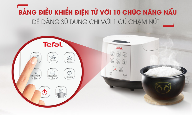 Bảng điều khiển tiếng Việt - Nồi cơm điện tử Tefal 1.8 lít RK732168 