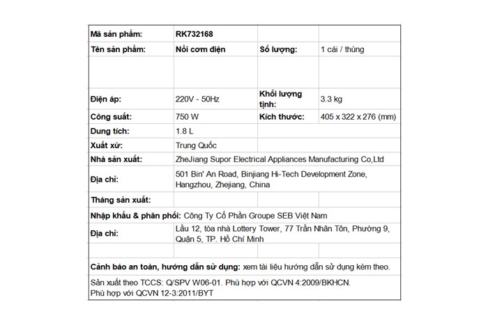Nồi cơm điện tử Tefal 1.8 lít RK732168 Màu Trắng