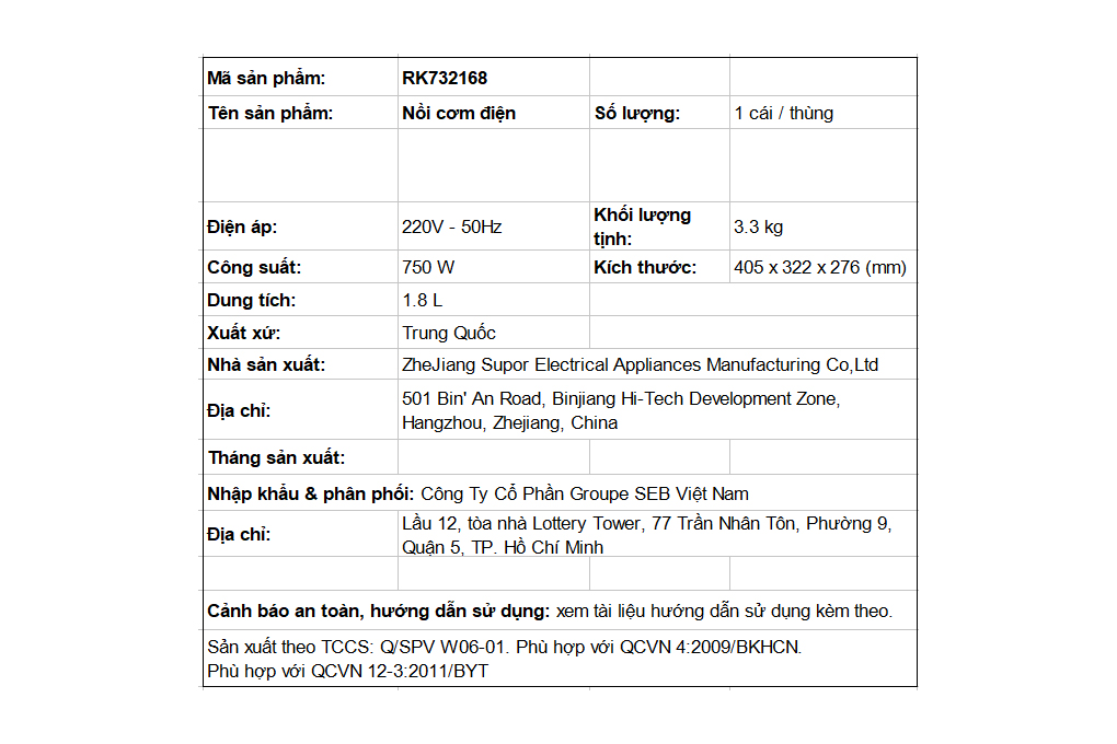 Nồi cơm điện tử Tefal 1.8 lít RK732168 Màu Trắng