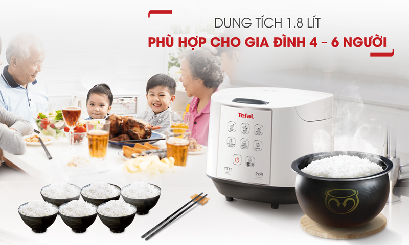 Dung tích 1.8 lít - Nồi cơm điện tử Tefal 1.8 lít RK732168