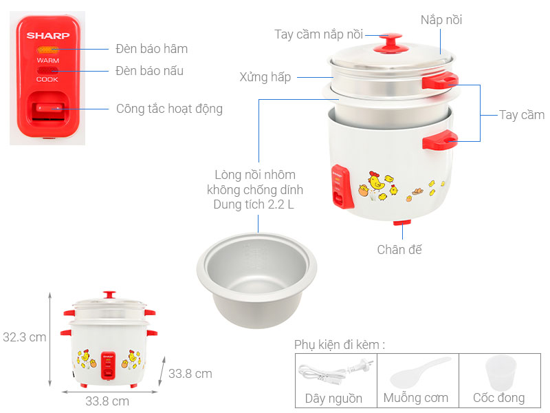 Nồi cơm điện nắp rời Sharp 2.2 lít KSH-D22SV-CH