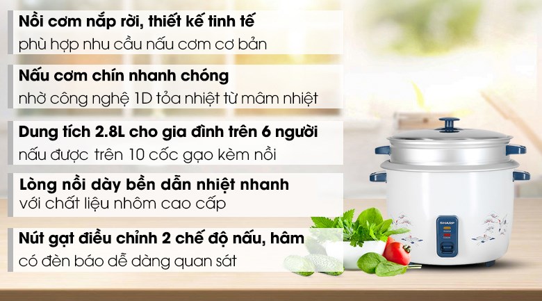 Nồi cơm điện nắp rời Sharp 2.8 lít KSH-D28SV-CR