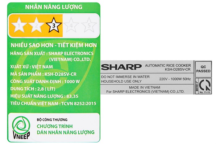 Nồi cơm điện nắp rời Sharp 2.8 lít KSH-D28SV-CR Màu Trắng