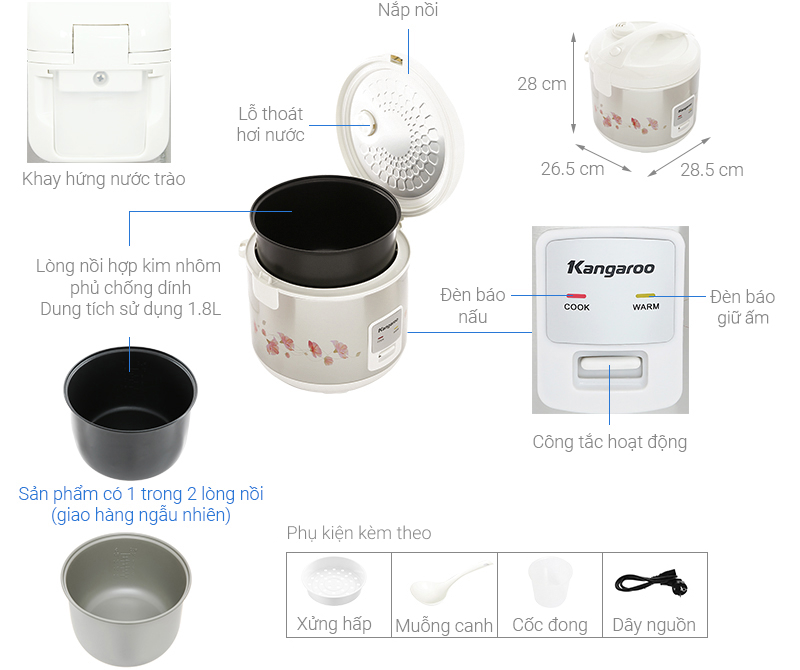 Nồi cơm nắp gài Kangaroo 1.8 lít KG18RC3