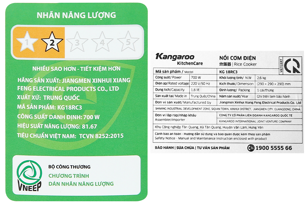 Nồi cơm nắp gài Kangaroo 1.8 lít KG18RC3 - 11