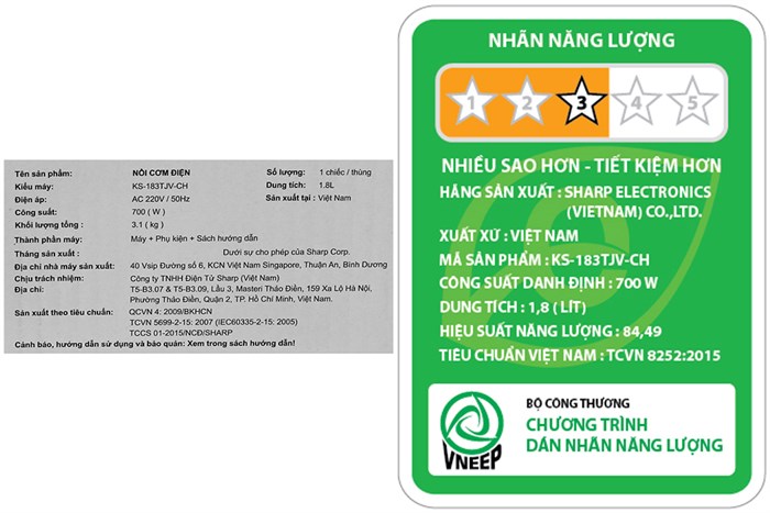 Nồi cơm nắp gài Sharp 1.8 lít KS-183TJV-CH Màu Trắng