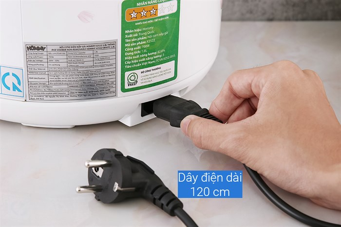 Nồi cơm nắp gài Hommy 1.8 lít X2522 Màu Trắng - Hồng