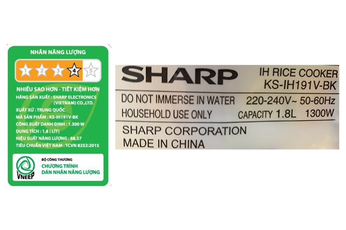Nồi cơm cao tần Sharp 1.8 lít KS-IH191V-BK Màu Đen