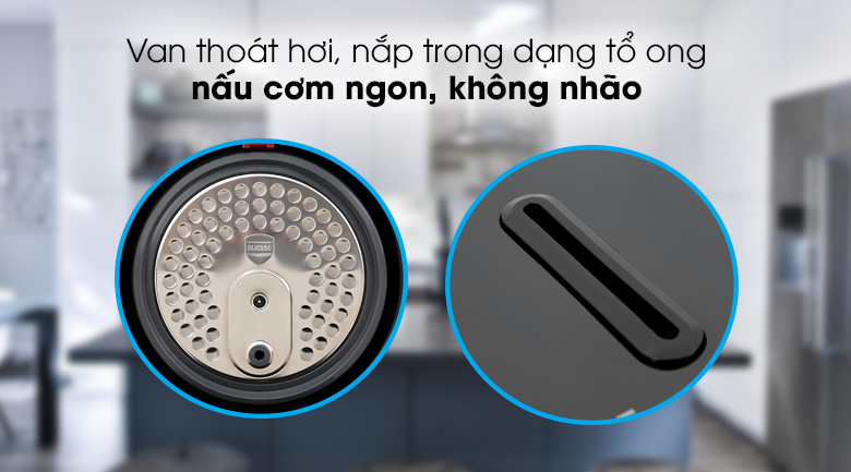 Nồi cơm cao tần Sharp 1.8 lít KS-IH191V-BK - Kiểm soát hơi nước cho cơm chín ngon, không dính nhão nhờ nắp trong dạng tổ ong, van thoát hơi