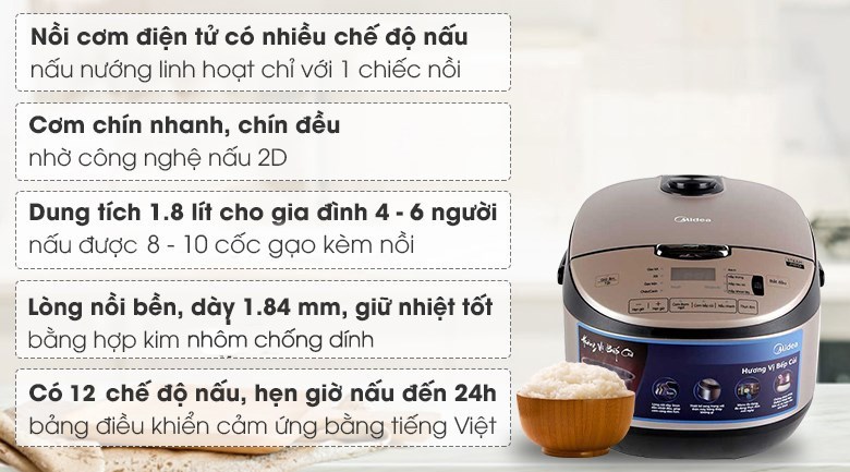 Nồi cơm điện tử Midea 1.8 lít MB-FS5021